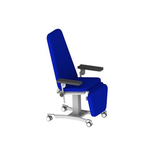 POLTRONA DA PRELIEVO A 3 SEZIONI - (Blu) - ALTEZZA FISSA - Dim. seduta: 47 x 60 cm - Base :77 x 51 cm - Port. Max 170 Kg - Movimento schienale e poggia gambe autonomo - Poggiabraccia regolabili manualmente - Per esami, vaccinazioni e prelievo
