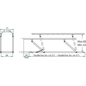 PARALLELA PLUS 3M ENFANT (3 m) - SYSTÈME DE BARRES PARALLÈLES - RAMPES RÉGLABLES EN HAUTEUR AVEC RESSORT À GAZ (de 62 à 80 cm) ET EN LARGEUR (de 55 à 71 cm) - STRUCTURE EN ACIER PEINT - PLATEFORME EN BOIS BI-LAMINÉ ET RAMPE ANTIDÉRAPANTE