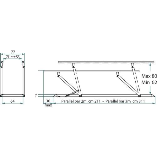 PARALLELA PLUS 3M ENFANT (3 m) - SYSTÈME DE BARRES PARALLÈLES - RAMPES RÉGLABLES EN HAUTEUR AVEC RESSORT À GAZ (de 62 à 80 cm) ET EN LARGEUR (de 55 à 71 cm) - STRUCTURE EN ACIER PEINT - PLATEFORME EN BOIS BI-LAMINÉ ET RAMPE ANTIDÉRAPANTE